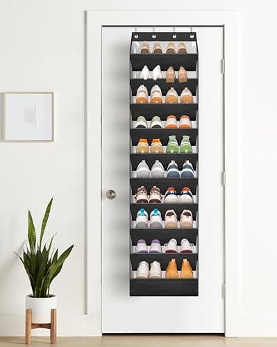 AOODA 10 Tier Clear Over the Door Shoe Organizer Storage, Deep Pockets Large Hanging Shoe Rack for Closet Door, Fit 20 Pairs Shoe Holder Hanger for Sneakers, Boots (Black) thumbnail 5