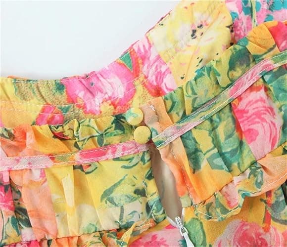 Women Corset Flower Print Spaghetti Strap Mini Dress Backless Skater Holiday Robe Slip Dress thumbnail 5