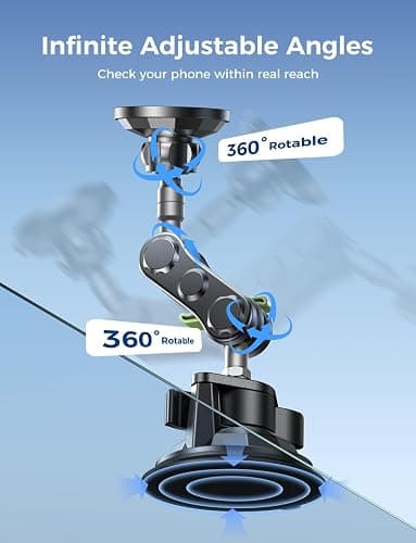 MAGIC JOHN Magnetic Car Phone Holder [Strong Suction&Strong Magnetic] 360° Adjustable Car Phone Mount for Windshield, Ultra-Durable Metal, Suction Cup Car Phone Mount for iPhone Samsung All Smartphone thumbnail 3