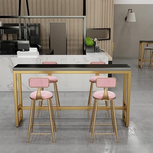 YOUQUEEN Office Chair Bar Stool Bar Chair with Flannel Metal Frame and Back High Bar Chair Suitable for Living Room, Dining Room, Kitchen Home Office Desk Chairs(Pink) thumbnail 7