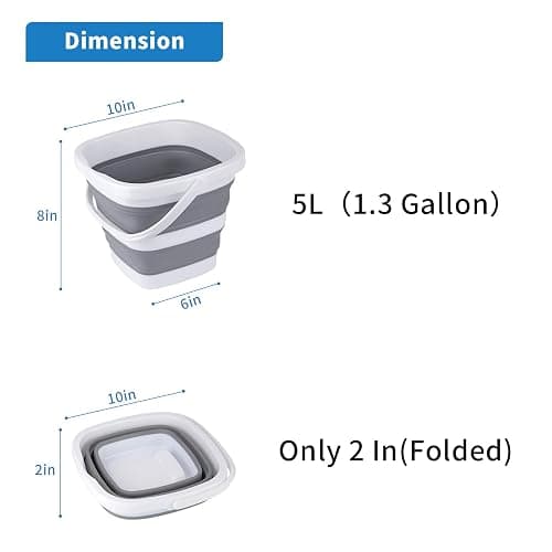2 Pack Collapsible Buckets 5L 1.3Gallon Small Cleaning Bucket for Household Portable Plastic Bucket Outdoor Car Washing Tub Foldable Camping Beach Sand Water Pot Pail Space Saving Square Grey thumbnail 3