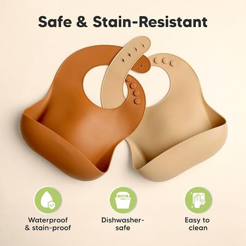 KeaBabies 2-Pack Silicone Bibs for Babies, Toddlers Girl, Boy – Sturdy Food-Grade Baby Bibs for Eating, Large Food Catcher, Clean & Put On Easily, Waterproof Toddler Feeding Essentials (Terracotta) thumbnail 6