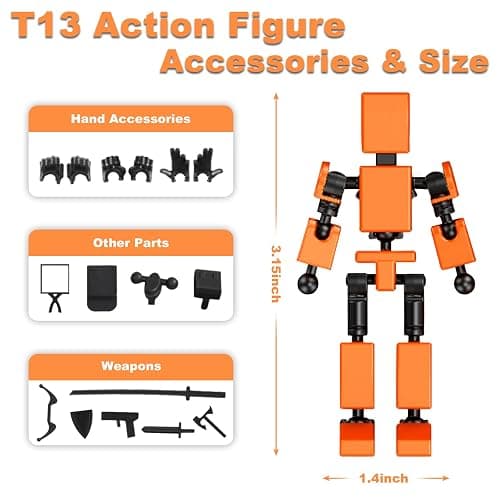 4PCS Mini Titan T-13 Action Figures Set, Assembly Completed Luck Dummy Robot 13 Action Figure Toys for Boys Stick Figures with Multi Joints Movable Fidget Gifts for Kids(White+Gray+Yellow+Pink) thumbnail 3