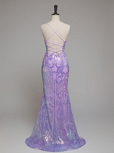 UZN Sequin Prom Dresses Sparkly Long 2025 Tight with Split Square Neck Formal Evening Party Gowns thumbnail 4