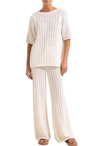 Imily Bela Women's Summer 2 Piece Swimsuit Cover up Crochet Knit Cardigan Tops Long Pants Set Bathing Suit Beach Outfit thumbnail 6