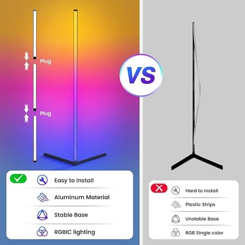 RIYO LED Corner Lamp, RGB Corner Floor Lamp with APP and Remote Control, 16 Million Colors & 68+ Scene Color Changing Ambience Light with Music Sync for Living Room, Bedroom, Gaming Room thumbnail 3
