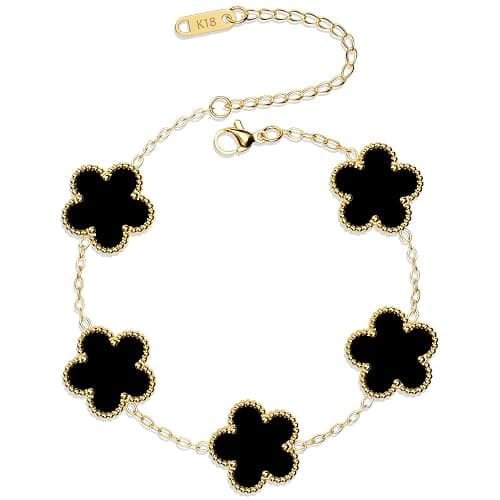 AICase 18K Gold Plated Clover Bracelet Dupes Bracelet Set for Women Flower Leaf Lucky Clover Bracelets Trendy Jewelry Birthday Gifts for Women/MoM/Friends - Image 1