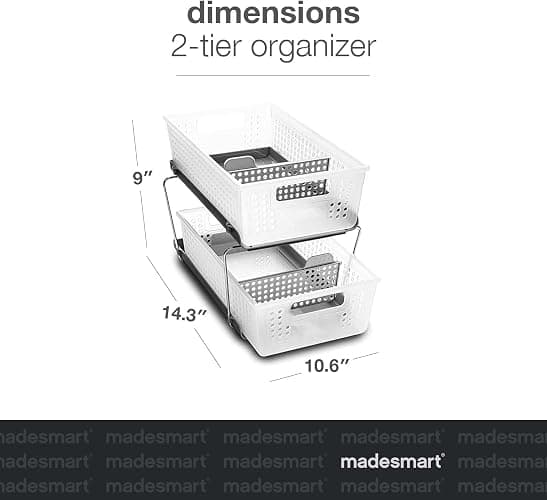 madesmart 2 Tier Bath Organizer, Undersink Storage with Sliding Drawers, for Cleaning Supplies, Pantry, Sponges, Bottles & Kitchen Essentials, Adjustable Dividers & Pull Out Sliding Baskets, Frost thumbnail 2