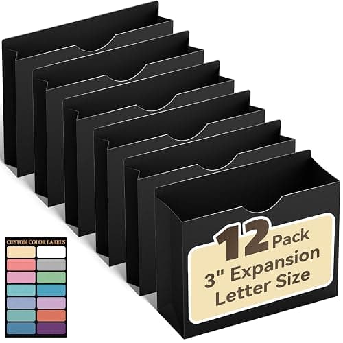 ANSOOK Manila File Jackets & File Pockets Letter Size,Reinforced Straight Cut Tab,Heavy Duty 3" Expansion Manila Folders,Designed for Use in Standard Hanging Files,12 Pack Project File Jackets - Image 1
