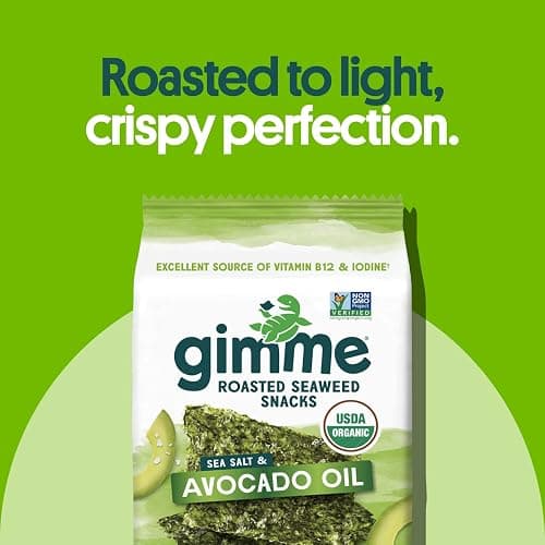 Gimme Seaweed Organic Premium Roasted Seaweed Snacks, Sea Salt & Avocado Oil, 6 Count, Keto, Vegan, Gluten-Free, Great Source of Omega3s and Iodine, Healthy On-The-Go Snack for Kids and Adults thumbnail 3