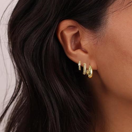 VIROMY Small Silver Hoop Earrings Set for Women, Sterling Silver Earrings Chunky Silver Hoop Earrings Tiny Lightweight CZ Earrings for Women Trendy Fashion Jewelry for Women thumbnail 2