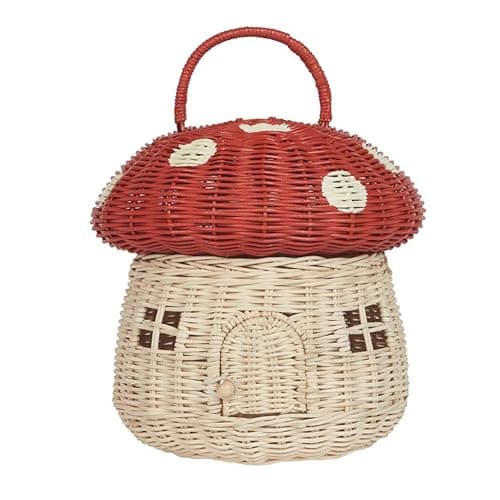 Kqcibz Handmade Rattan Mushroom-Shaped Storage Basket- Cute Handmade Handcrafted Decoration Artwork Rattan, Red Easy to Use - Image 1
