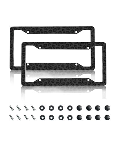 GACCAP License Plate Frame 2 Pack Front Rear Aluminum Metal Rust-Proof Universal Car Tag Frames Holder with 4 Holes Car Decor Accessory with Screws for Men Women - Black Leopard - Image 1