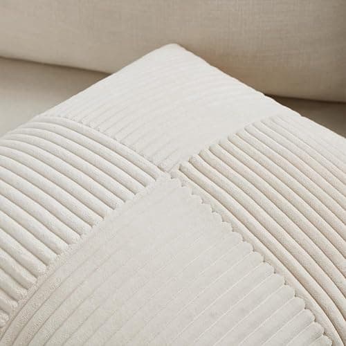 Fancy Homi 2 Packs Boho Cream Decorative Throw Pillow Covers 18x18 Inch for Living Room Couch Bed Sofa, Rustic Farmhouse Home Decor, Soft Corss Corduroy Patchwork Textured Square Cushion Case 45x45 cm thumbnail 3