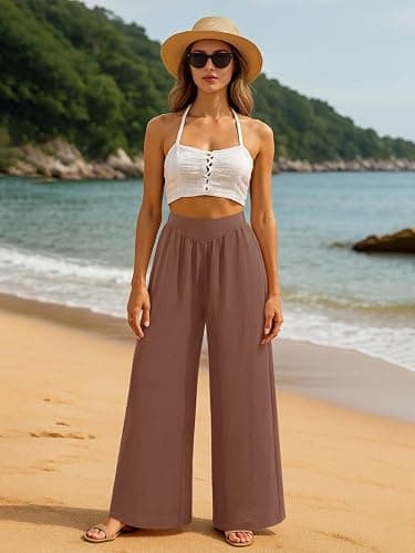 NIMIN Palazzo Pants for Women Wide Leg High Waisted Slack 2026 Summer Flowy Beach Casual Clothes with Pockets thumbnail 3