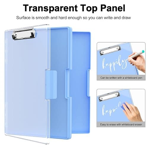 Piasoenc Clipboard with Storage, 8.5 x 11 Clip Boards with 2 Storage Case and A4 Paper Folder, Clear Dry Erase Top Panel, Heavy Duty Plastic, Folio & Side Opening, for Nurses, Teacher, Lawers, Blue thumbnail 5