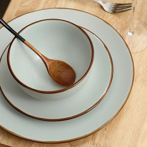 Stone Lain Brasa Stoneware 16 Piece Modern Dinnerware Set, Plates and Bowls, Service for 4, Light Green, Microwave & Dishwasher Safe thumbnail 4