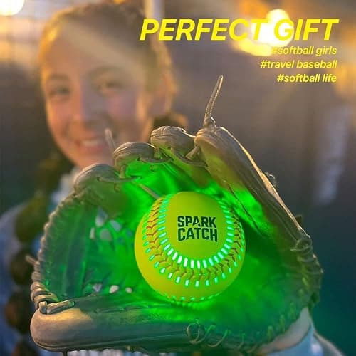 SPARK CATCH Light Up 12" Glow in The Dark Fastpitch Softball for Girls, Teens, and Players (Neon Green) - IMPACT ACTIVATED - Neon Green thumbnail 2