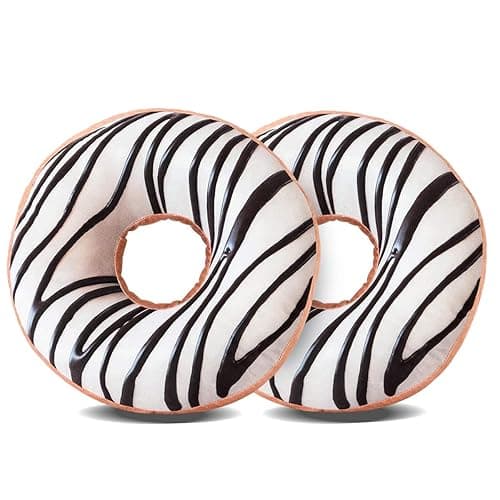 HYSEAS Round Throw Pillow 14 Inch Chocolate White Donut, 3D Digital Print Decorative Soft Food Shaped Pillow, Light Weight Seat Cushion for Couch, Chair, Floor, Sofa, 2 Pack - Image 1
