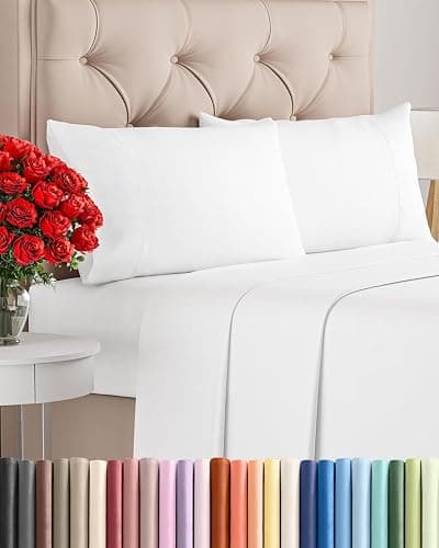 Twin 4 Piece Sheet Set - Comfy Breathable & Cooling - Ultra Soft Hotel Luxury Bedding Set with 8-16 Inch Deep Pockets - 1 Flat & 1 Fitted Sheet & 2 Pillowcases - Cozy, Wrinkle Free & Easy Care - White - Image 1
