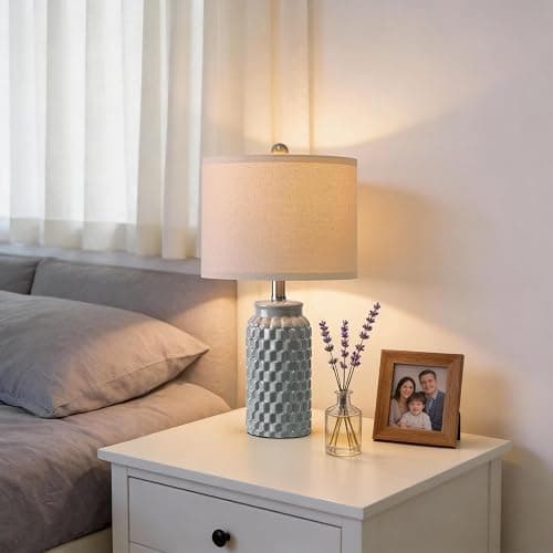 USumkky 20.5" Ceramic Table Lamps Set of 2, Modern Farmhouse Boho Bedside Lamps for Bedroom, Nightstand Lamps for Living Room End Tables, Small Desk Lamps, Grey thumbnail 4