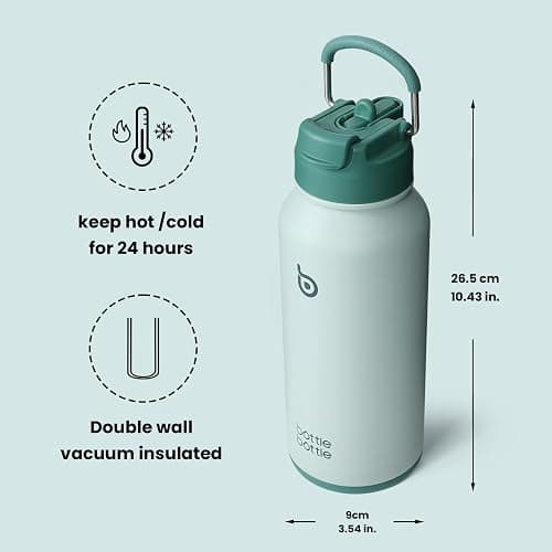 BOTTLE BOTTLE Insulated Water Bottle 950ml(32oz) Stainless Steel Sports Water Bottles with Straw Dual-use Lid Drink Flask Design for Gym with Pill Box (Green) thumbnail 3