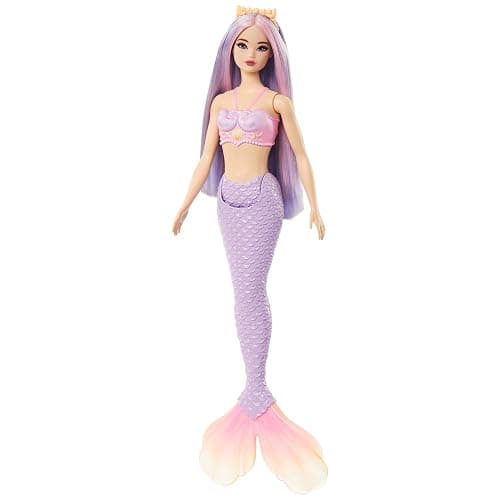 Barbie Mermaid Doll with Pink & Lilac Fantasy Hair & Headband Accessory, Toy with Shell-Inspired Bodice & Lavender Tail thumbnail 5