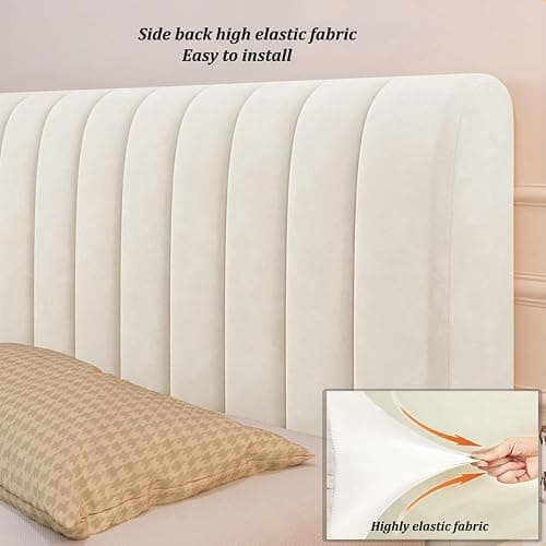 CSYBYW Velvet Bed Headboard Cover for Full Queen Cal King Size,Quilted Bed Headboard Slipcover(Off-White,190cm/74in) thumbnail 3