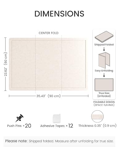 Fluxynara Bulletin Board, 23.6" x 17.5" Cork Board Alternative with 12 Safe Removable Adhesive Tabs, Foldable Felt Pin Board for Home Office, Classroom, Bedroom,Entryway for Walls—Oatmeal thumbnail 2