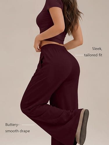 Trendy Queen 2 Piece Matching Summer Lounge Set Womens Side Ruching Top Wide Leg Pants Sets with Pockets thumbnail 4