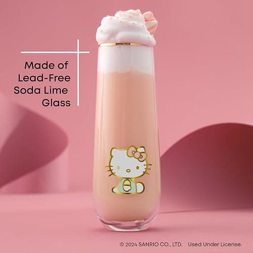 JoyJolt Hello Kitty Stay Gold Stemless Flutes, 9.4oz Drinking Glasses Set of 4, Sanrio Highball Glasses, Kawaii Hello Kitty Kitchen Glass Set Ideal for Water Juice Smoothies, Skinny Tall Glasses thumbnail 5