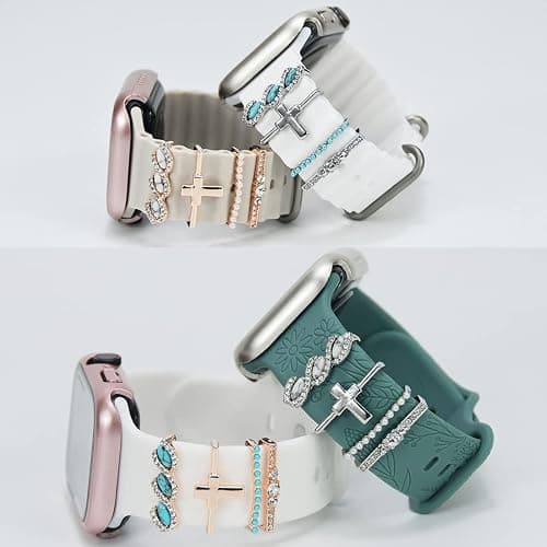 SUNOREEK Watch Band Charms - Decorative Rings Loops Compatible with Apple Watch Silicone Leather Bands - Metal Diamond Charms Slide Strap Accessories for Women's 49mm, 45mm, 44mm, 42mm, 41mm, 40mm thumbnail 7