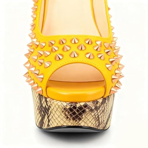 FSJ Women Classic Rivets Platform Heel Peep Toe Pumps High Stiletto Heel Slip On Studded Sexy Wedding Party Dance Shoes Size 4-16 US thumbnail 4