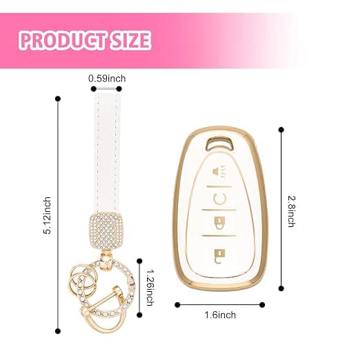 Rislobx Key Fob Cover Fit for Chevy Key, Car Key Case Protector with Diamond Edge for Volt Bolt Spark Equinox Traverse Trax (Diamond G-White) thumbnail 3