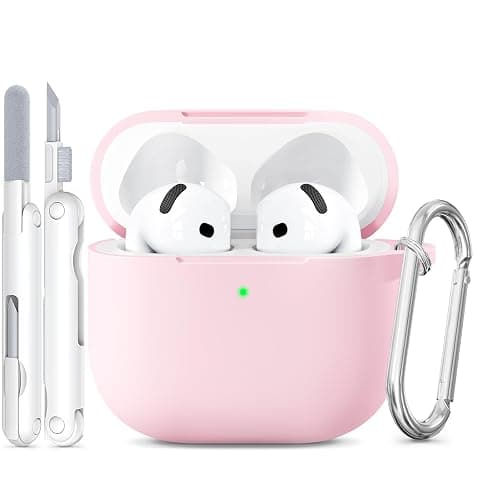 for AirPods 4 Case Pink with Cleaner Kit, TNSNK Soft Silicone Airpod 4 Case Compatible with Apple Airpods 4th Generation 2024 Case Cover with Keychain for Women Girly, Anti-Scratch, Drop Protection - Image 1