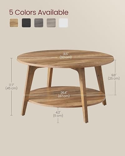 VASAGLE MAEZO Collection - Round Coffee Table, 2-Tier Center Table with Storage, Tapered Legs, Curved Transitions, 31.5 Dia. x 17.7 H Inches, Easy Assembly, for Living Room, Honey Brown ULCT243K41 thumbnail 3