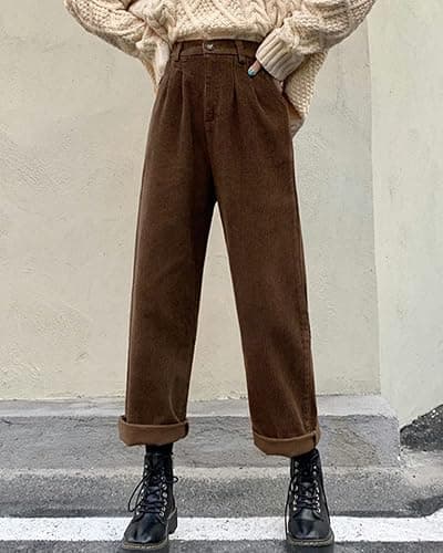 Women's Vintage High Waisted Straight Leg Corduroy Pants Trouser thumbnail 4