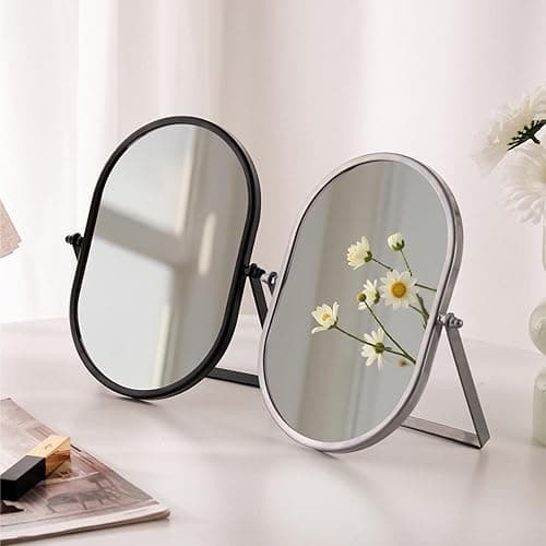 Numjeg Metal Stand Adjustable Makeup Vanity Mirror Portable Black Small Desktop Mirror with 180° Rotation Desk Mirrors for Dressing Room,Bedroom, Bathroom,Tabletop thumbnail 3