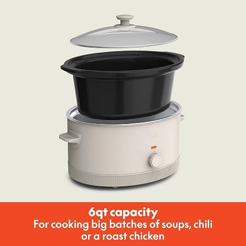 bella 6.0 Qt Manual Slow Cooker, Ceramic Nonstick Coating, 3 Temperature Settings, Dishwasher Safe Stoneware Pot and Tempered Glass Lid, Cool Touch Handles & Tangle Free Cord Wrap, Oatmilk thumbnail 3