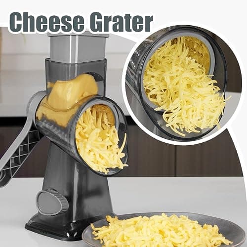 KEOUKE Rotary Cheese Grater Hand Crank Transparent - Shredder Slicer Grinder 3 Stainless Steel Blades, Stable Suction, Labor-Saving Handle, Safe Kitchen Tool for Cheese, Vegetable, Nuts, Chocolate thumbnail 6