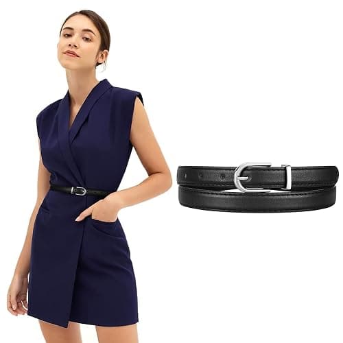 JASGOOD Womens Skinny Leather Belt Ladies Thin Faux Leather Belt with Gold/Silver Buckle for Jeans Dress Pants thumbnail 2