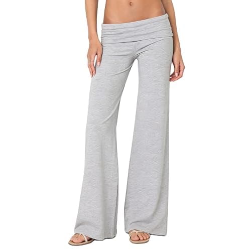 Lounge Yoga Pants for Women Fold Over Low Waist Wide Leg Bell Bottoms | Y2K Foldover Pants, Flare Leggings, Low Rise Yoga Sweatpants - Image 1