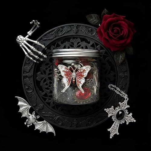 YHNNH 35 pcs Mystery Jewelry Jar, Surprise Gothic Jewelry Set for Woman, includes Gothic Necklaces, Earrings, Rings and Bracelets, Unique Goth Jewelry Box Gift for Her thumbnail 4