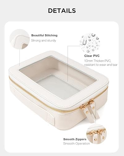 KOTORA Clear Makeup Bag Organizer Set,Portable Travel Toiletry Case for Women, Vegan Leather Cosmetic Pouch Car Bag for Essentials Car Accessories for Women Girls(White) thumbnail 4