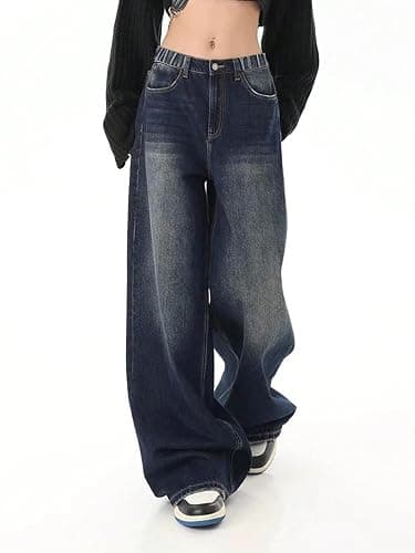 SHENHE Girl's Baggy Jeans Wide Leg Low Rise Y2k Loose Jeans Denim Pants | Elastic Waist, Y2k, Baggy Jeans,Wide Leg thumbnail 6