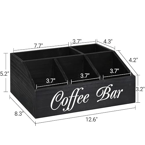 ugiftt Coffee Station Organizer for Counter, Wood Coffee Pods Holder Storage Basket, Tea Condiment Storage Organizer, Rustic Bar Decor for Accessories Organizer thumbnail 3