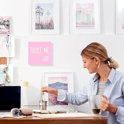 LVQHI Pink Decor For Desk, Trust Me God Sign Wood Box,Inspirational Desk Decor For Women, Small Motivational Home Bedroom Table Accessories Decoration Signs 5"x5"x1.2" In thumbnail 7