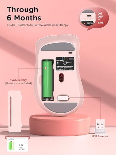 RAPIQUE Bluetooth Wireless Mouse - Dual Bluetooth & 2.4 GHz USB Receiver, Ergonomic Design, Quiet Clicks, Low Power - Multi-Device Compatibility for MacBook, Laptop, Computer, iPad Air/Pro (Pink) thumbnail 4