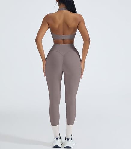 OMKAGI 2 Piece Workout Sets for Women Halter Sports Bras Gym Sets Booty Leggings Outfits thumbnail 8