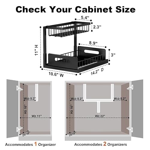 REALINN Under Sink Organizer, Pull Out Cabinet Storage 2 Tier Slide Out Sink Shelf, Kitchen Organizers and Storage, Black, 1 Pack thumbnail 2